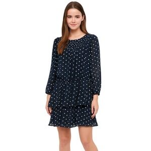 Scoop Flounce Dress Size M‎ Polka Dot Blue Long Sleeve Ruffled Skirt Feminine
